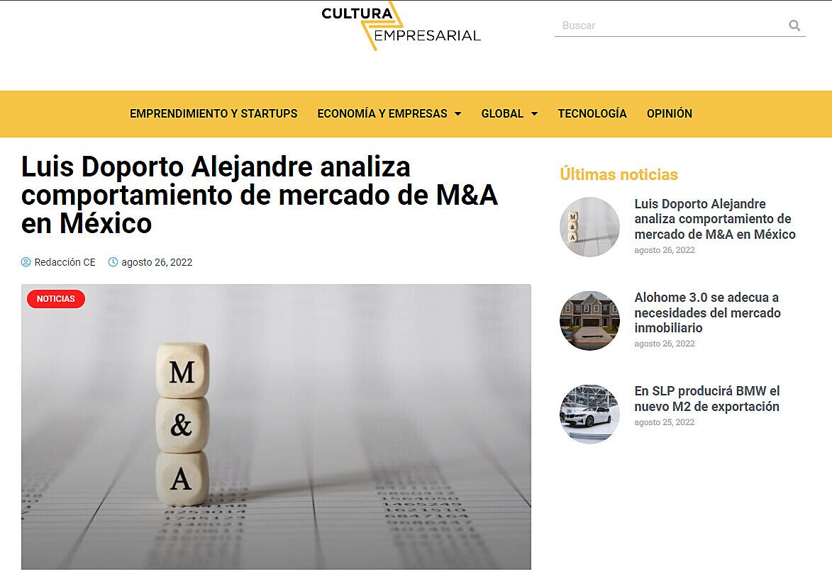 Luis Doporto Alejandre analiza comportamiento de mercado de M&A en Mxico